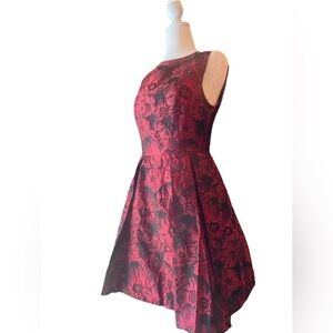 Forest Lily Red & Black Jacquard Fit and Flare Sleeveless Cocktail Dress  Size 4